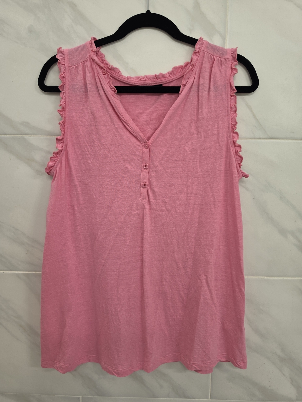 Women’s Pink Ruffle Trim Henley Tank Top